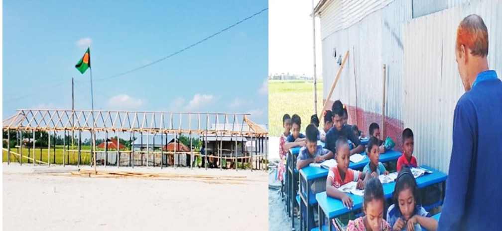 সুন্দরগঞ্জে প্রাথমিক বিদ্যালয়ের পাঠদান চলছে খোলা আকাশের নীচে