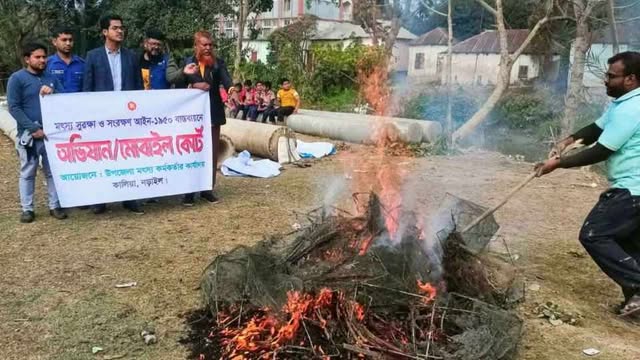 নড়াইলের কালিয়ায় অবৈধ জাল জব্দ করে বিনষ্ট