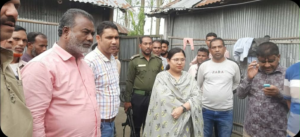 শিলাবৃষ্টি ও ঝড়ে ক্ষতিগ্রস্থ এলাকা পরিদর্শনে ইউএনও শায়লা