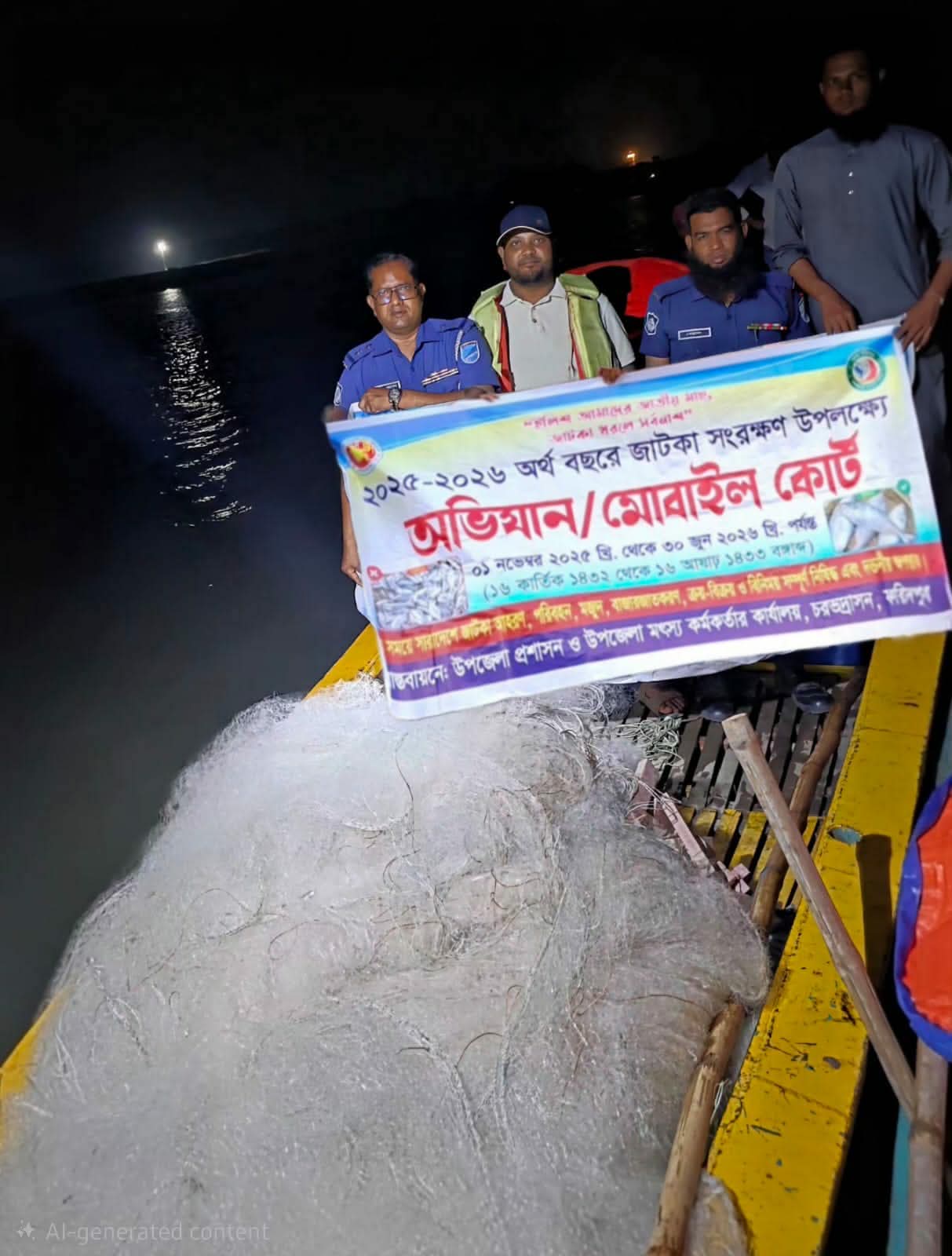 চরভদ্রাসন পদ্মা নদীতে নিষিদ্ধ কারেন্ট জালের অভিযানে ২০ হাজার মিটার জাল জব্দ