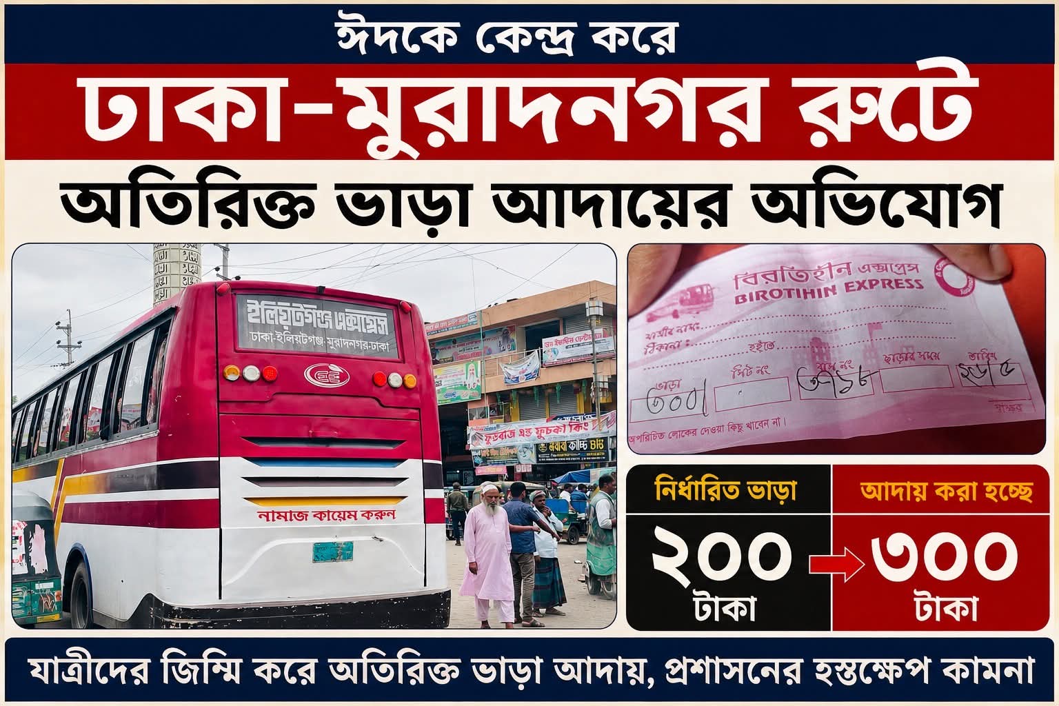 ঈদকে কেন্দ্র করে ঢাকা-মুরাদনগর রুটে অতিরিক্ত ভাড়া আদায়ের অভিযোগ