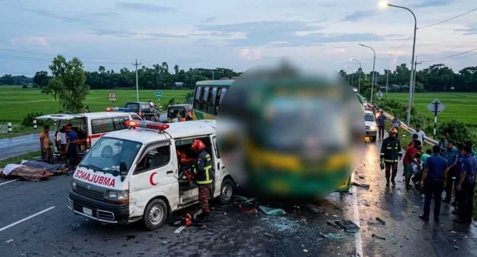 নড়াইলে অ্যাম্বুলেন্সে মরদেহ নিয়ে ফেরার পথে বাসের সঙ্গে সংঘর্ষ, নিহত ২