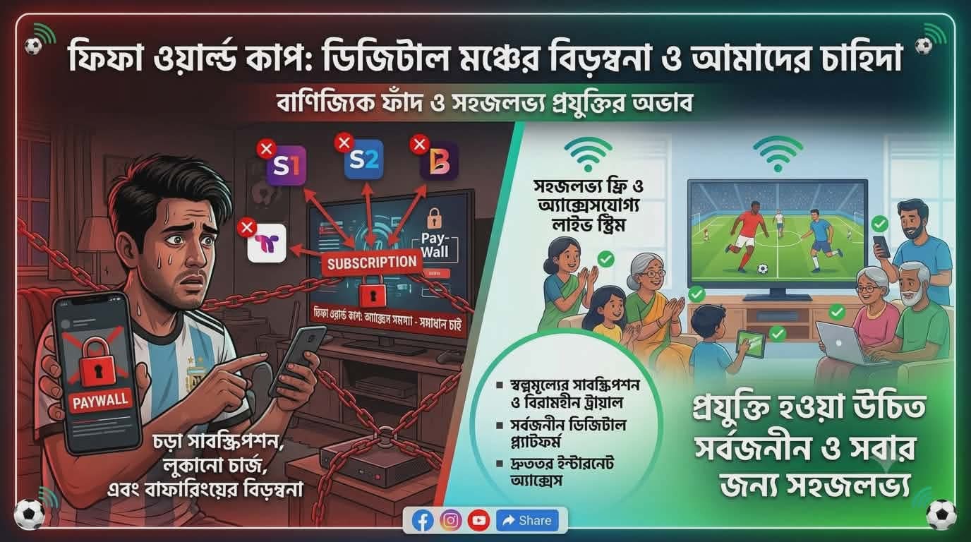 ফিফা ওয়ার্ল্ড কাপ দেখতে বাণিজ্যিক ফাঁদে আটকা দর্শক, প্রযুক্তি আরও সহজলভ্য হওয়া উচিত