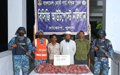 সুন্দরবনের নলিয়ানে কোস্ট গার্ডের পৃথক দুটি অভিযানে হরিণের মাংসসহ দুইজন অবৈধ মাংস ব্যবসায়ী আটক।