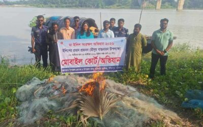মা-ইলিশ রক্ষায় উজিরপুরে বিশেষ অভিযান, ৬ হাজার মিটার জাল জব্দ।